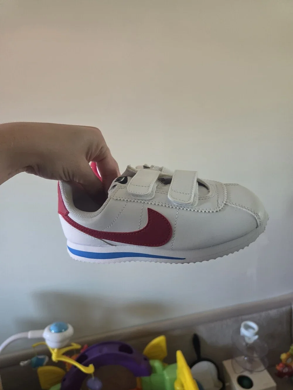 Nike Cortez Toddler Shoes – White/Red/Blue Hook & Loop Size 12C